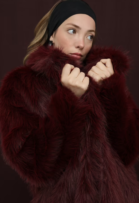 CETO “Bordeaux Luxe Faux Fur Coat”