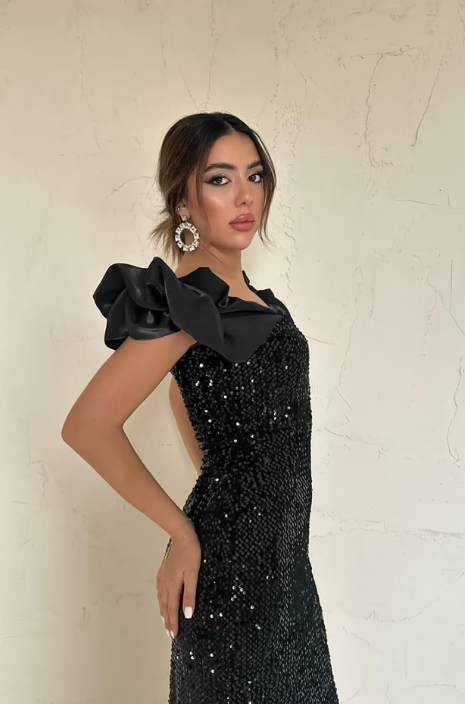 CETO “Midnight Ruffle Sequin Dress”