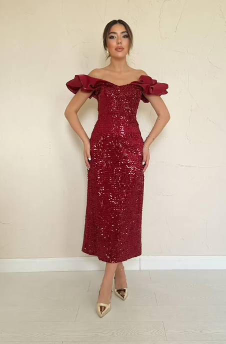 CETO “Midnight Ruffle Sequin Dress”