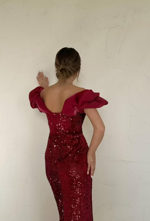 CETO “Midnight Ruffle Sequin Dress”