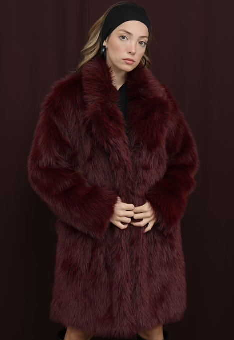 CETO “Bordeaux Luxe Faux Fur Coat”