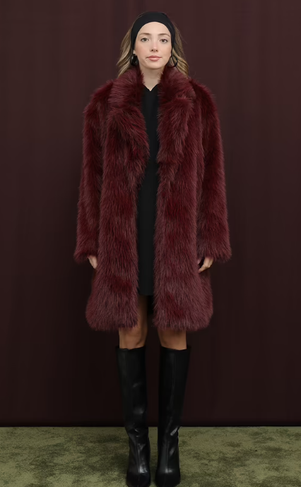 CETO “Bordeaux Luxe Faux Fur Coat”