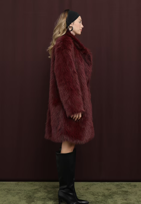 CETO “Bordeaux Luxe Faux Fur Coat”