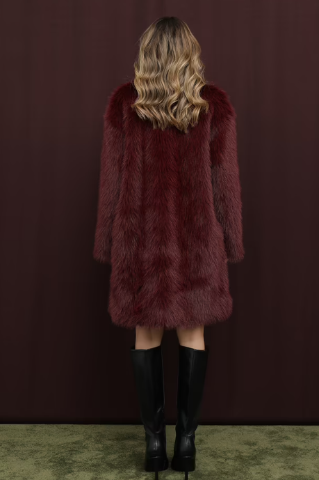 CETO “Bordeaux Luxe Faux Fur Coat”