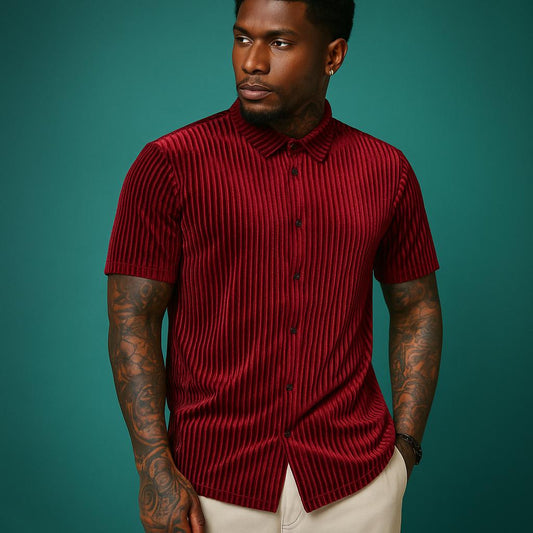 “CETO Crimson Rhythm” – Velvet Party Shirt