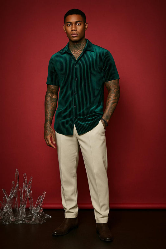 “CETO Emerald Pulse” – Velvet Party Shirt
