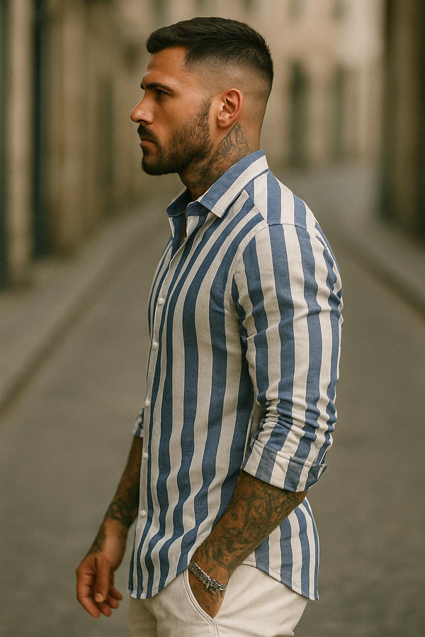 Capri Stripe Linen Shirt – Blue/White