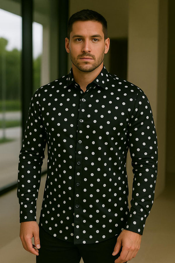 Onlyceto Polka Dot Elegance Shirt – Black Edition