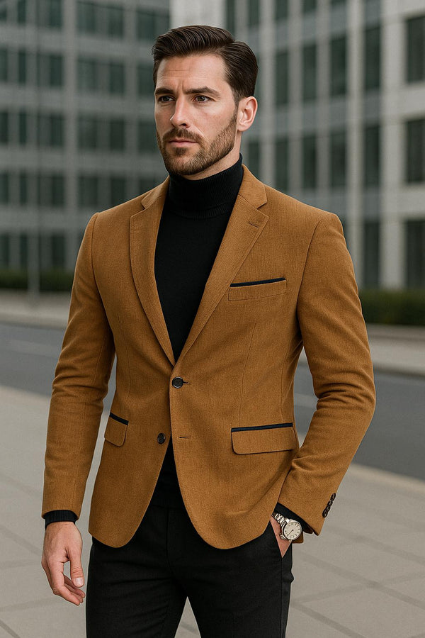 Giuliano“ – Cordblazer in Camel mit Reverskragen